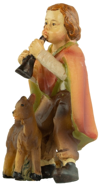 Handbemalte Krippenfigur Kind mit einer Ziege, ca. 7 cm, K 001-30