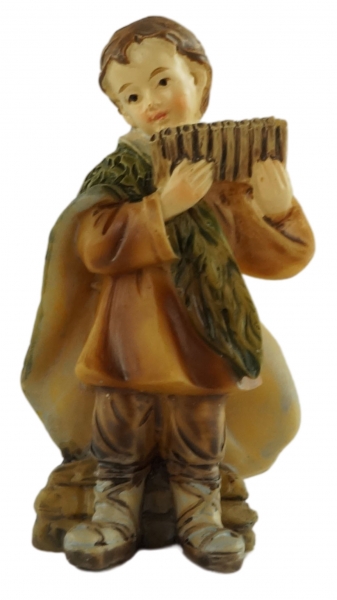Handbemalte Krippenfigur Kind mit Panflöte, ca. 7 cm, K 182-47