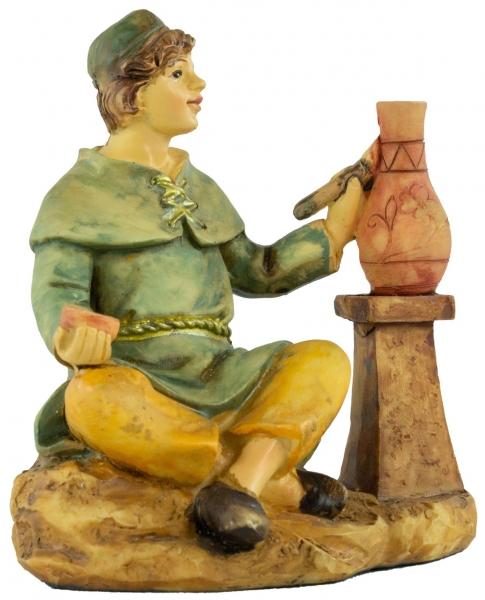 Handbemalte Krippenfigur Töpfer mit Pinsel, ca. 8 cm, K 156-64