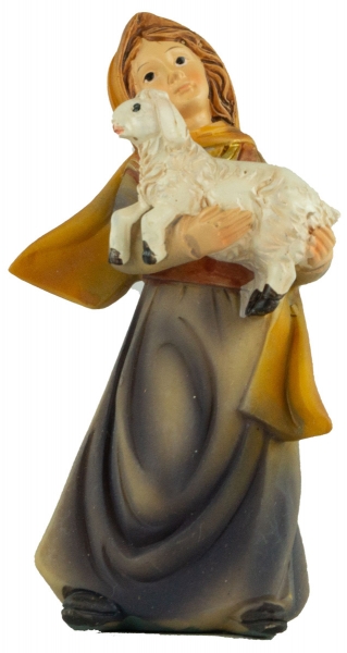 Handbemalte Krippenfigur Magd mit einem Lamm, ca. 10 cm, K 183-56