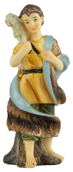 Handbemalte Krippenfigur Schäfer mit einem Lamm, ca. 10,5 cm, K 183-30