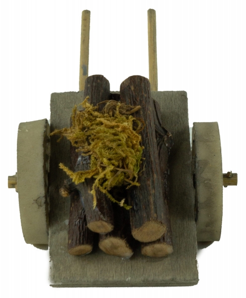 Holzkarren mit Stämmen - Krippenzubehör, ca. 5 x 10,5 x 6 cm