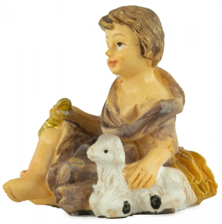 Handbemalte Krippenfigur Kind mit Horn und einem Lamm, ca. 4,5 cm, K 134-4