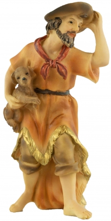 Handbemalte Krippenfigur Hirte mit einem Hund, ca. 10 cm, K 909-11