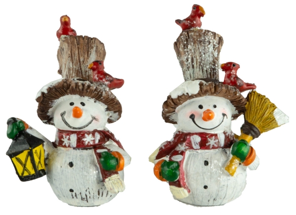 2er Set Bezaubernde Schneemänner mit Vögeln ca. 8 cm - Weihnachtsdekoration