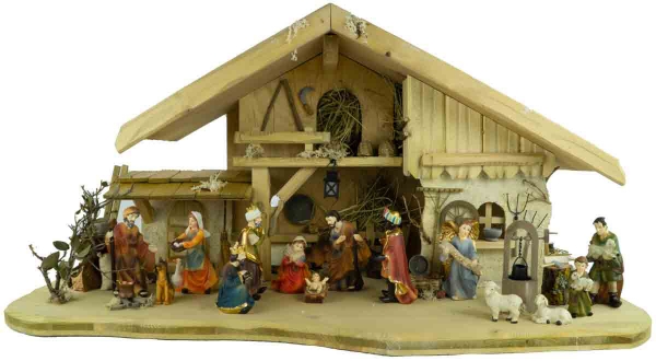 Traditionelle Weihnachtskrippe Zürich inkl. 17-tlg. Figurensatz ETA 1, Maße Krippe: ca. 70 x 30 x 35 cm