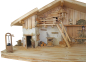 Preview: Stimmungsvolle, handgefertigte Weihnachtskrippe Gotthard aus Holz hell inkl. 12-tlg. handbemaltem Figurensatz K 001,    Maße Krippe: ca. 90 x 40 x 40 cm