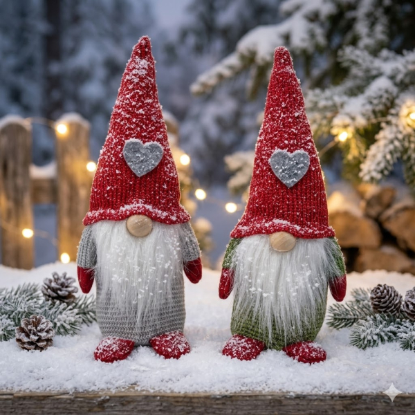 2er Set Winterlicher Wichtel Agostino grün & grau ca. 27 cm - Weihnachtsdekoration