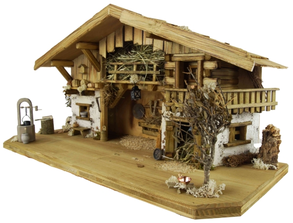 Festliche Weihnachtskrippe Aicha inkl. - 17 tlg. - Figurensatz ETA 1  - Maße Krippe ca. 69 x 29 x 34 cm