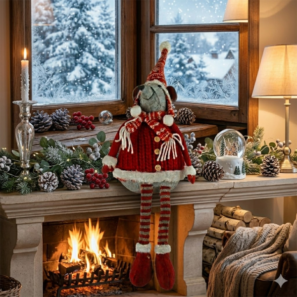 Winterliche Maus Albert rot ca. 40 cm - Weihnachtsdekoration