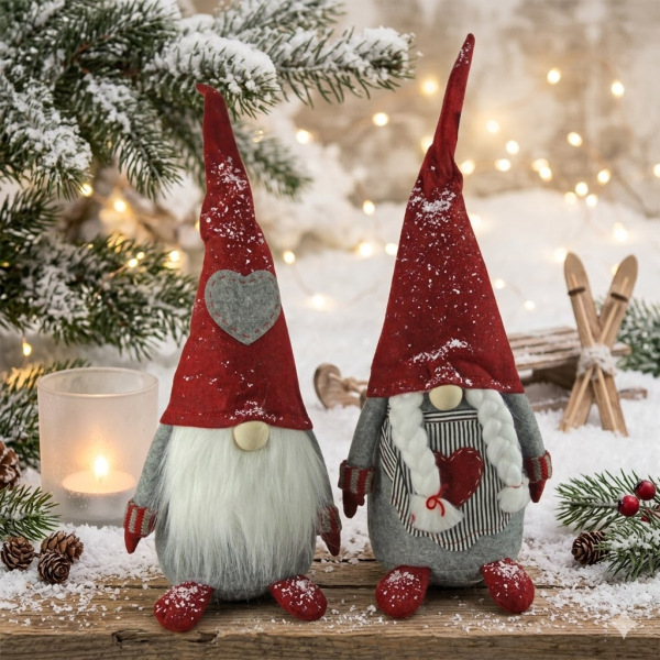 2er Set Winterlicher Wichtel Aya & Elliot ca. 50 cm - Weihnachtsdekoration