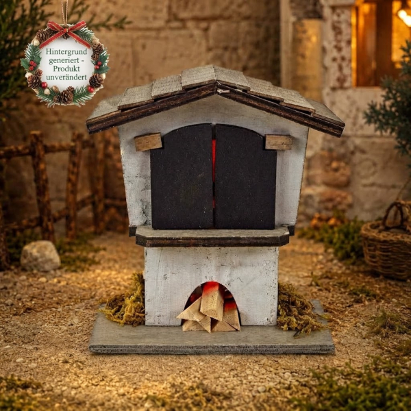 Krippen-Backhaus mit LED-Feuer – Stimmungsvolles Krippenzubehör für Ihre Weihnachtskrippe Z 2005