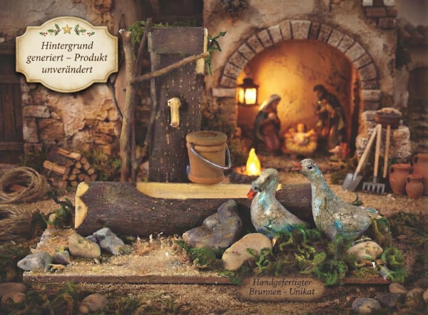 Liebevoller Krippenbrunnen mit Gänsen – Die perfekte Idylle für Ihre Weihnachtskrippe, ca. 14 x 8,5 x 9 cm