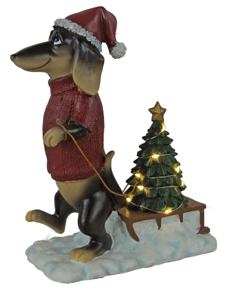 Preview: Weihnachtszauber auf vier Pfoten: Dackel mit Weihnachtsbaum-Schlitten