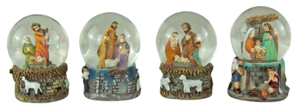 4er Set Stimmungsvolle Schneekugeln heilige Famile ca. 6 cm - Dekoration