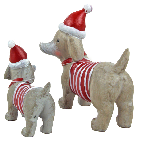 2er-Set in Grau - Dekofiguren Hunde im Weihnachts-Outfit