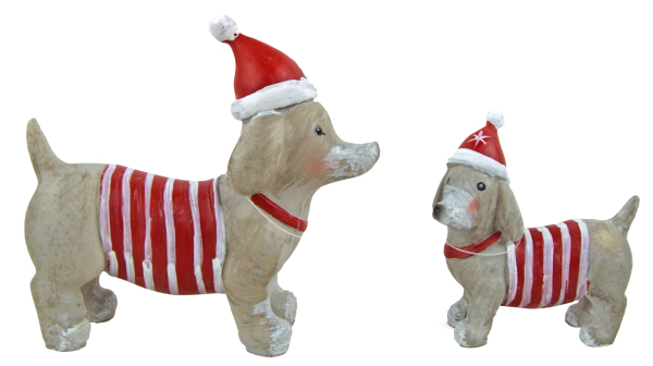 2er-Set in Grau - Dekofiguren Hunde im Weihnachts-Outfit