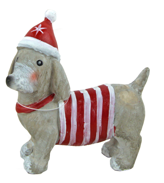 2er-Set in Grau - Dekofiguren Hunde im Weihnachts-Outfit
