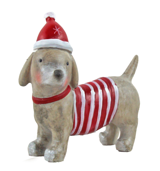 2er-Set in Grau - Dekofiguren Hunde im Weihnachts-Outfit