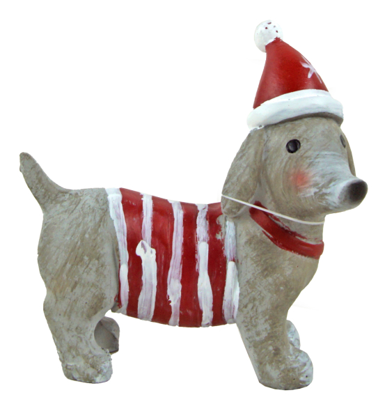 2er-Set in Grau - Dekofiguren Hunde im Weihnachts-Outfit