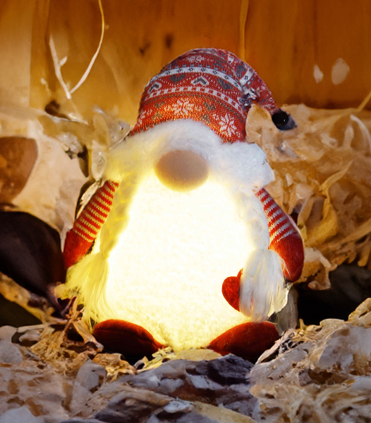 ✨ LED-Wichtelfrau 32 cm – Rot- mit Schneeglitzer-Effekt ✨