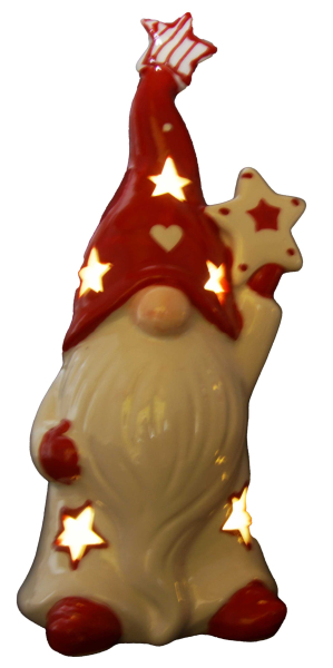 Preview: Weihnachtliches LED Wichtel mit roter Mütze - Höhe ca. 22 cm