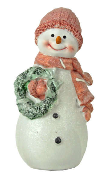 4er-Set dekorative Schneemänner mit rosa Strickoptik-Mützen und Schals – winterliche Weihnachtsdeko