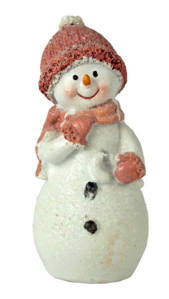 4er-Set dekorative Schneemänner mit rosa Strickoptik-Mützen und Schals – winterliche Weihnachtsdeko