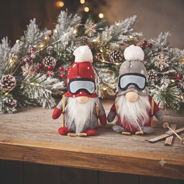 Dekowichtel Skifahrer im 2-er Set - Weihnachtliche Winterdekoration mit besonderem Charme