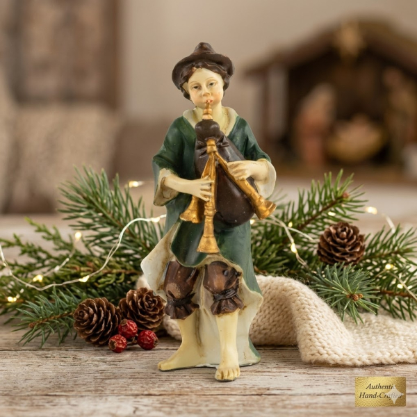 Handbemalte Krippenfigur Dudelsackspieler, ca. 10 cm, K 131-6