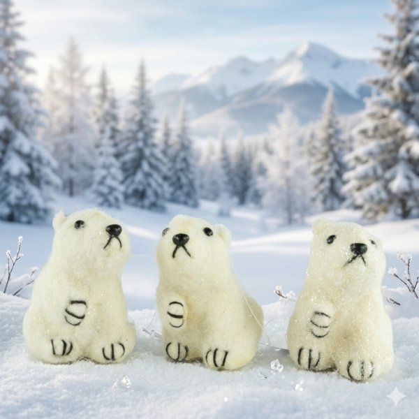 3er Set Bezaubernde Stoffeisbären ca. 7 cm - Weihnachtsdekoration