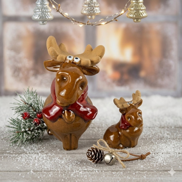 2er Set Niedliche Elche mit Schal - Weihnachtsdekoration