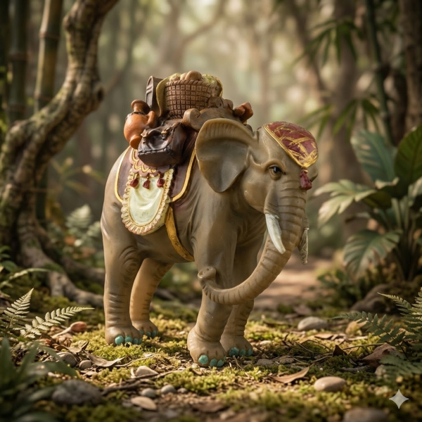 Handbemalte Krippenfigur Elefant mit Gepäck, ca. 13,5 cm, K 081