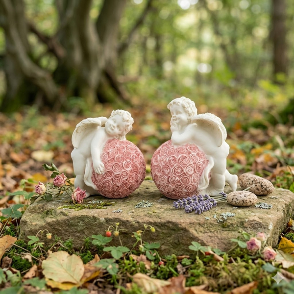 2er Set Lieblicher Engel Rosenkugel ca. 10 cm - Dekoration