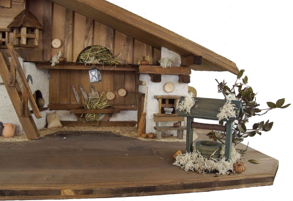 Stimmungsvolle Weihnachtskrippe Gotthard dunkel inkl. 24-tlg. Figurensatz K 002, Maße Krippe: ca. 90 x 40 x 40 cm