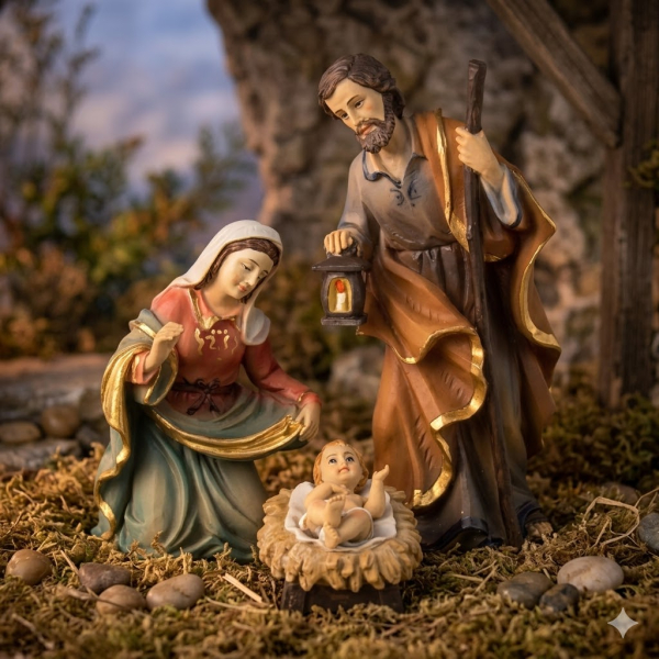 Stimmungsvolle Krippenfiguren Heilige Familie 4-tlg., ca. 19 cm, K 042