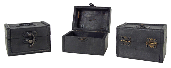 Preview: Geheimnisvolle Schätze: Exklusives 3er-Set Miniatur-Holztruhen im Vintage-Look