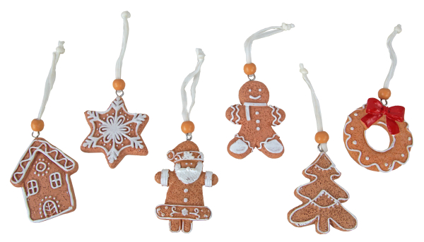 Weihnachtsanhänger im Lebkuchen-Look – 6-teiliges Set