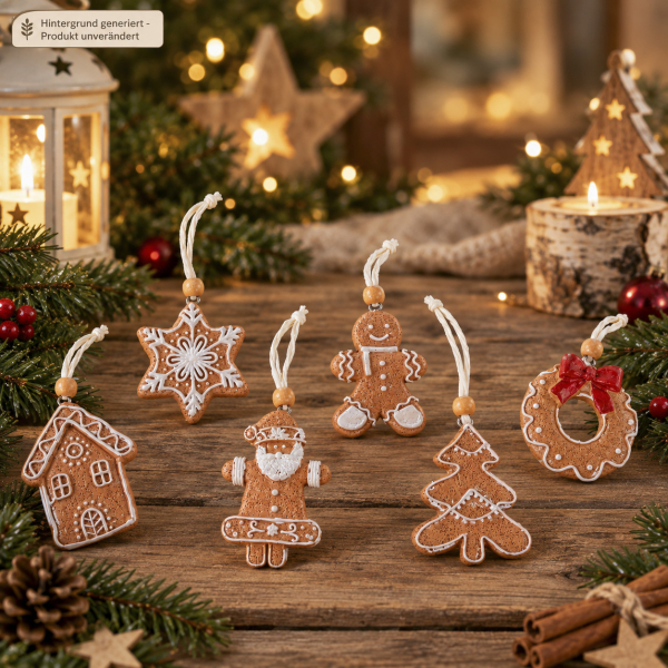 Weihnachtsanhänger im Lebkuchen-Look – 6-teiliges Set