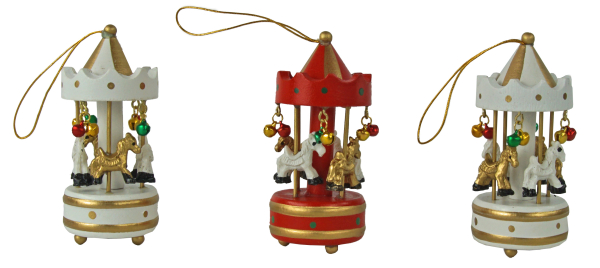 Preview: Weihnachtsanhänger Karussell – 3er-Set in Rot, Weiß und Gold