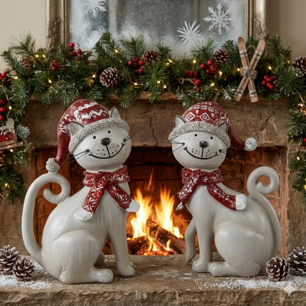 Weihnachtliche Katze Minka 2er Set - Höhe ca. 16 cm