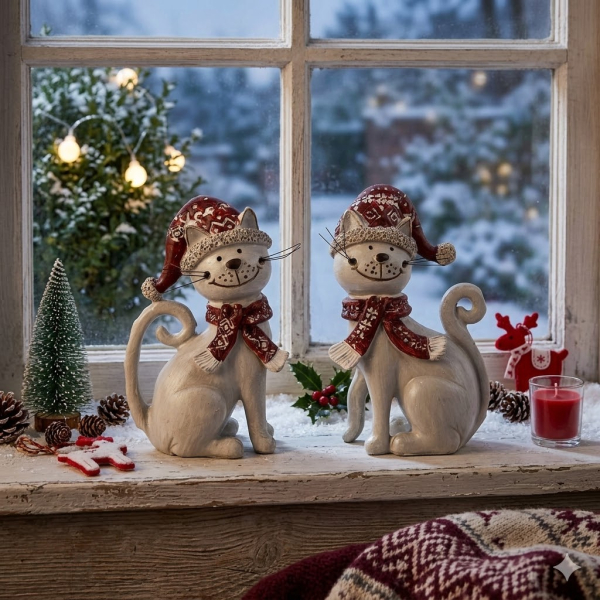 Weihnachtliche Katze Minka 2er Set - Höhe ca. 11 cm