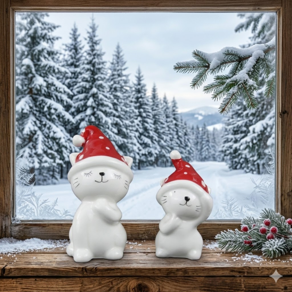 Dekofigur 2er-Set „Weihnachtskatzen“ – für ein Herz voller Weihnachtszauber