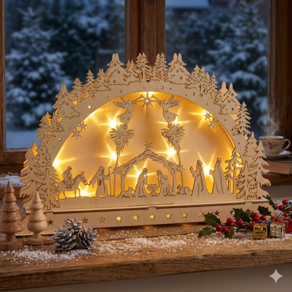 Beleuchteter Schwibbogen Krippe LED ca. 26 x 42 x 7,5 cm - Weihnachtsdekoration