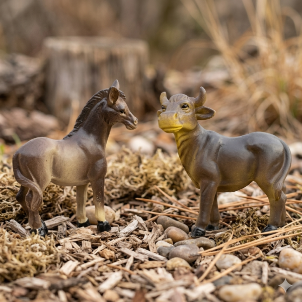 Handbemalte Krippenfiguren Ochse und Esel 2-tlg., ca. 7 cm, K 177-03