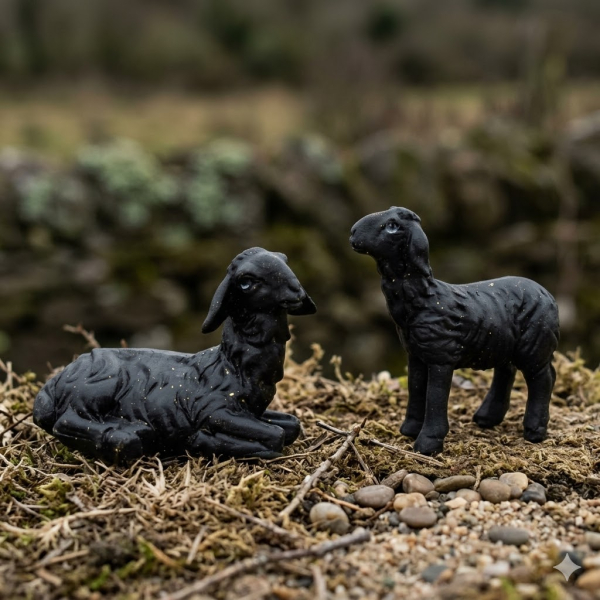 Handbemalte Krippenfiguren schwarze Schafe 2-tlg., ca. 4 cm