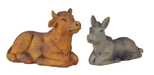 Erlesenes Krippenfiguren-Set 75012– Die Heilige Familie mit Ochse, Esel und Schafen