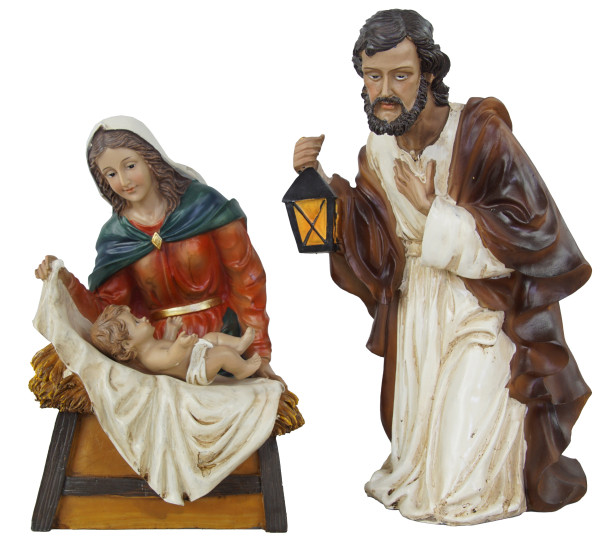 Preview: Krippenfiguren Heilige Familie  K101-4 – Maria, Josef & Jesuskind – herausnehmbares Jesuskind