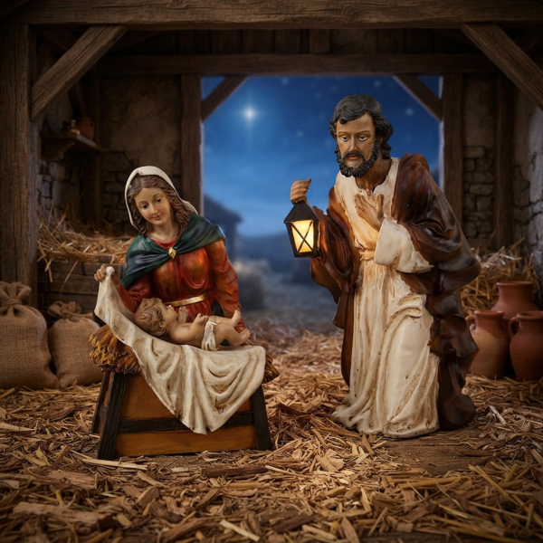Krippenfiguren Heilige Familie  K101-4 – Maria, Josef & Jesuskind – herausnehmbares Jesuskind