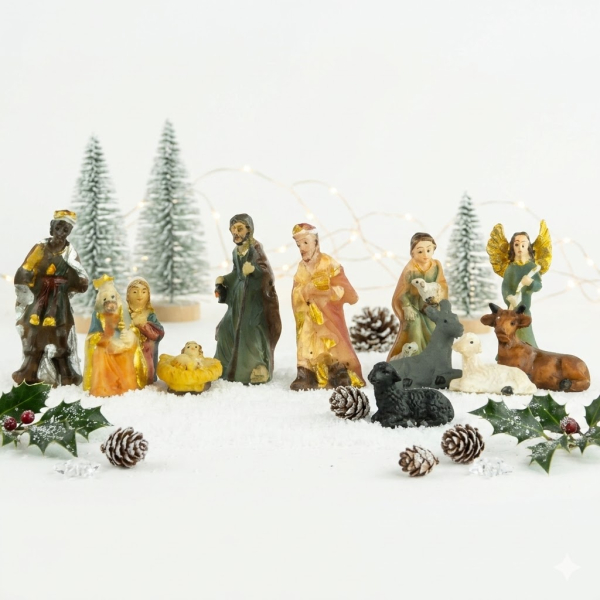 Traditionelles, handbemaltes Krippenfiguren-Set für Ihre Weihnachtskrippe 11-teilig mit einer Höhe von ca. 5 cm
